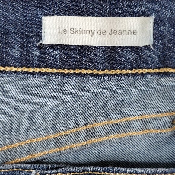 Frame Le Skinny de Jeanne Jeans Size 25 24X28 Dark Wash Low Rise Ripped Knee - Picture 6 of 15